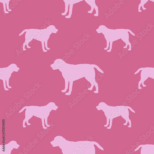 Standing labrador retriever puppy isolated on a pink background. Seamless pattern. Dog silhouette. Endless texture. Use for wallpaper  fabric  template  surface design. Vector illustration.