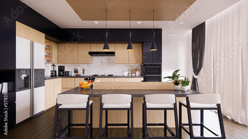 modern kitchen with table