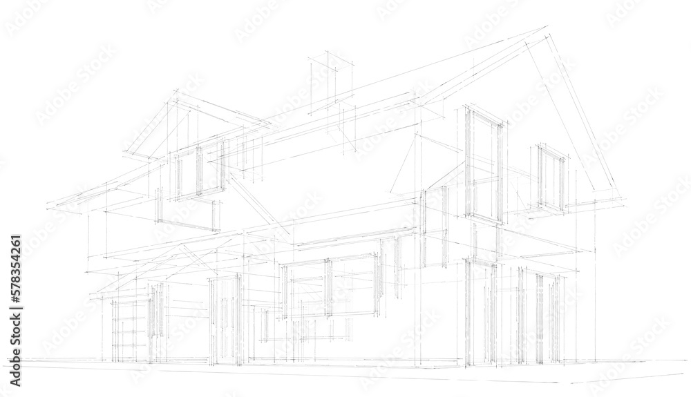 Sketch of a house 3d illustration