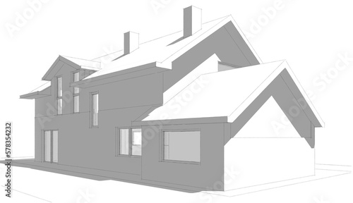 Sketch of a house 3d illustration