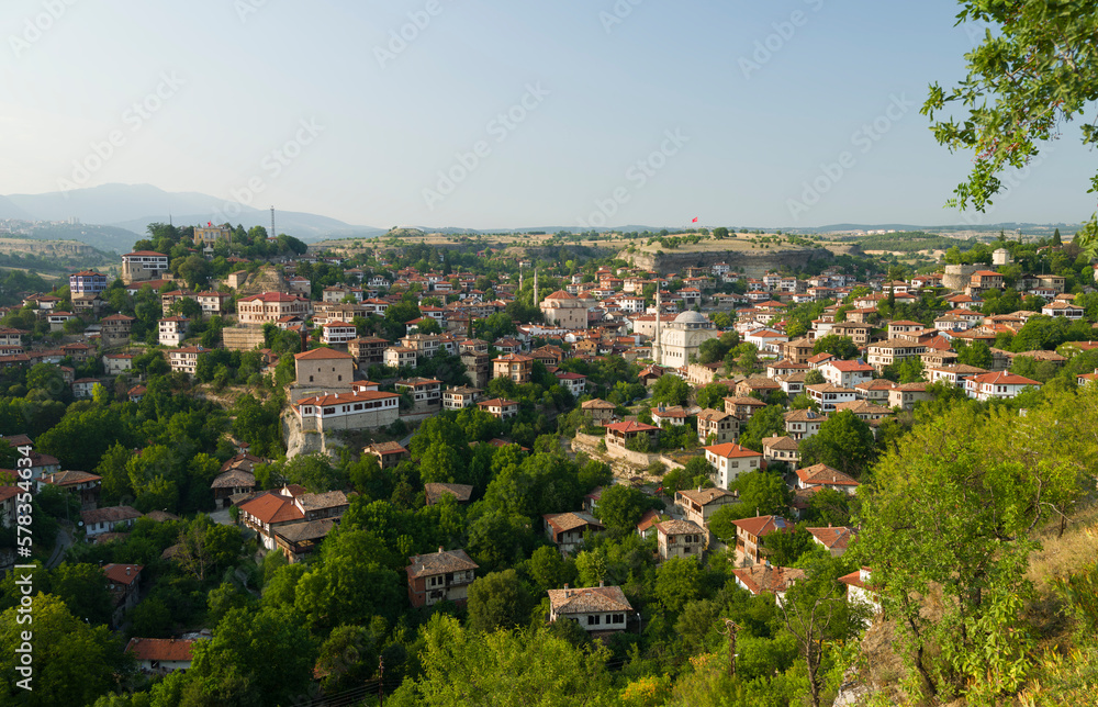 View of the historical famous Safranbolu Ottoman houses. Evening on a summer day. City in UNESCO World Heritage Site. Karabuk city, Turkey