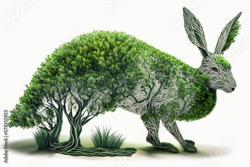Green rabbit in the form of a tree on a white background