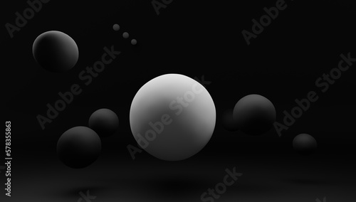 Fototapeta Naklejka Na Ścianę i Meble -  3d render of black sphere and one white on dark background