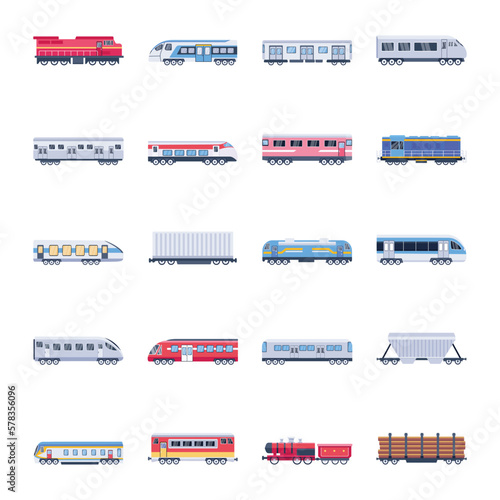 Set of Railway Transport Flat Vectors 

