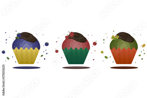 cupcakes with different flavors.baking vector illustration