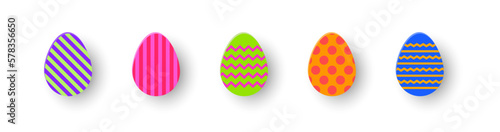 Collection of painted Easter eggs icons in paper cut style. Vector illustration