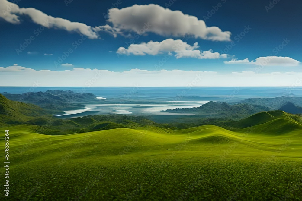 Brazilian landscape lake view over the hill, generative AI