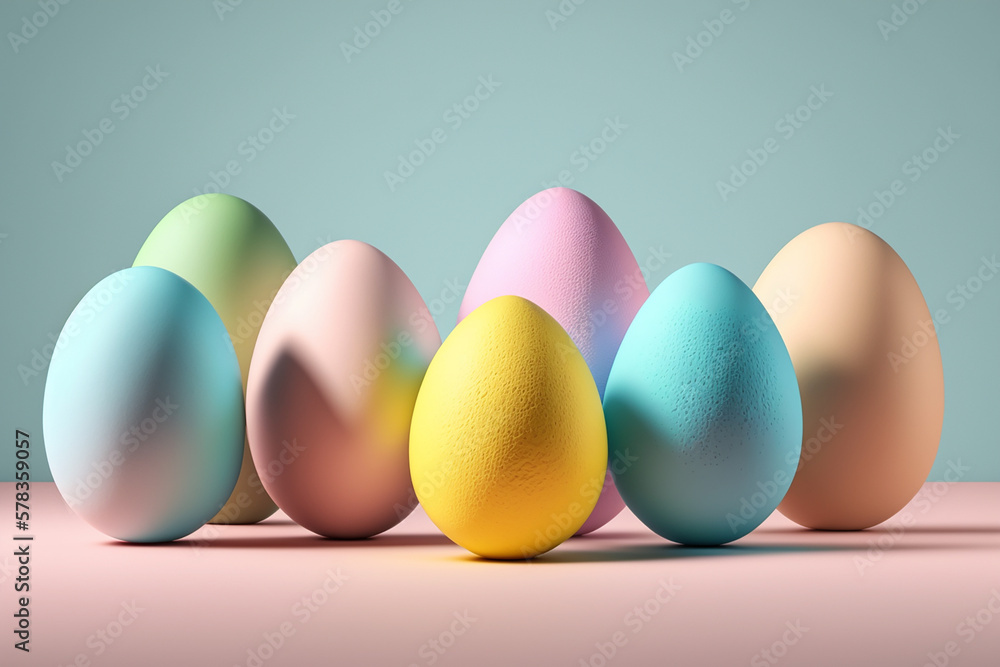 Easter pastel different colors eggs, side view, close up, AI Easter pastel different colors eggs, side view, close up, AI