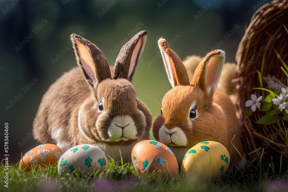 Cute Easter bunnies with eggs Cinematic Cute Easter bunnies with eggs Cinematic