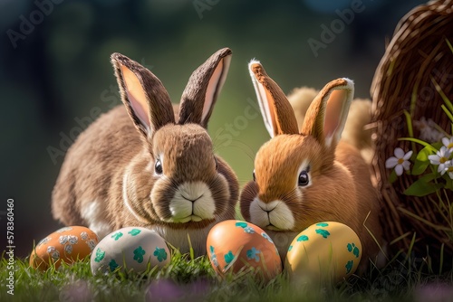 Cute Easter bunnies with eggs Cinematic © Stefan