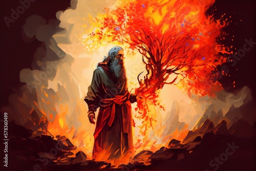 Moses And The Burning Bush Painting. Generative AI