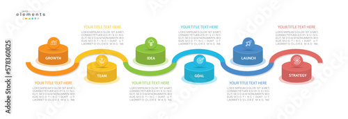 Infographic design template. timeline with icons and 6 options or steps. Can be used for process, presentations, layout, banner, web design vector illustration.