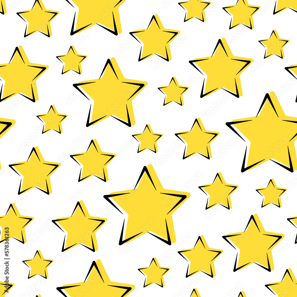 Doodle stars on white background. Vector seamless pattern. Best for textile, print, wrapping paper, package and festive decoration. Doodle stars on white background. Vector seamless pattern. Best for textile, print, wrapping paper, package and festive decoration.