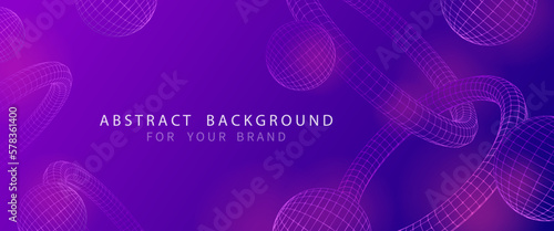 Modern abstract technology and science background with wireframes vector 3d geometric shapes. Blue and purple banner with flying different figure.