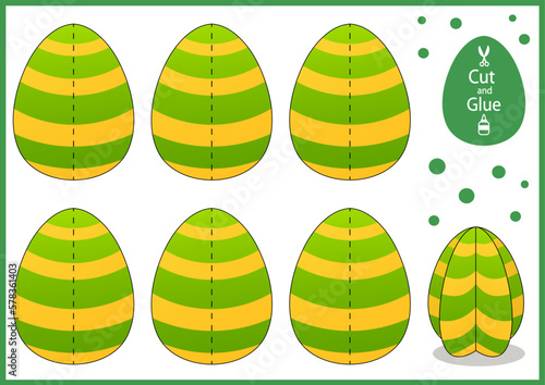 Easter craft template cut and glue paper 3d egg. Vector printable kids game. DIY papercraft toys. Activity worksheet for children. 