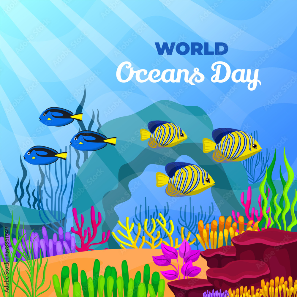 Fototapeta premium Save the ocean. World oceans day design with underwater ocean.