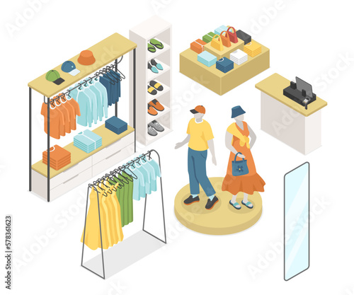Clothing shop - modern vector colorful isometric object set