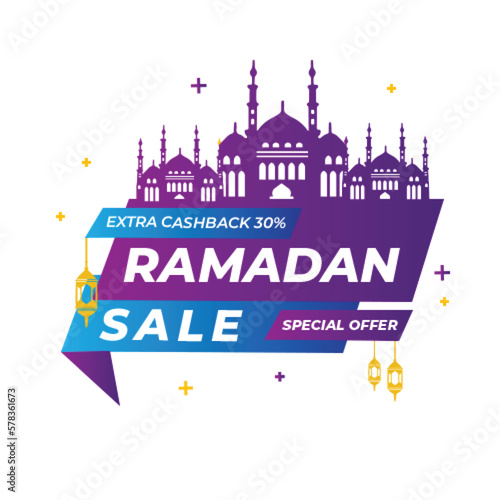 Set of Ramadan Kareem sale Label Tag, sticker,button,badge and ribbon sale.Eid Offer Discount Tag Collection. Islamic promotion vector illustration