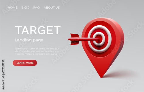 Target landing page, banner business 3d icon. Vector