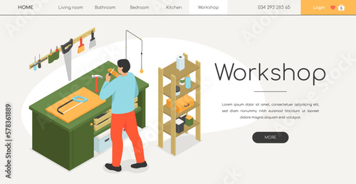 Carpentry workshop room - modern isometric web banner