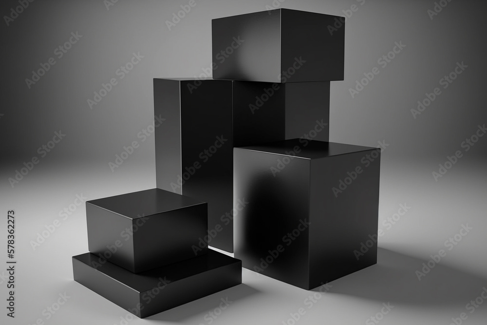 black and white modern minimal square display podium set 3d black and white modern minimal square display podium set 3d