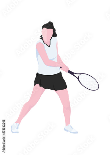 Tennis player. A woman playing tennis. Flat vector design.	
