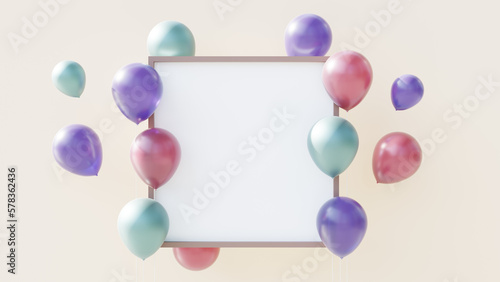 Set of coloured balloons with empty space for text. Realistic 3D rendered, mock up, background for birthday, anniversary, wedding, holiday congratulation banners and for social media © Renata