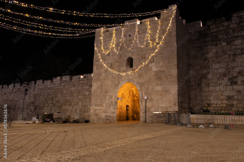 Photo & Art Print Herod Gate or Flowers Gate at night, one of the gates ...