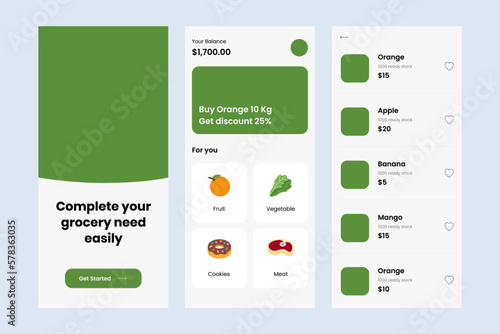 Simple design application grocery mobile app UI Kit. android and ios user interface design