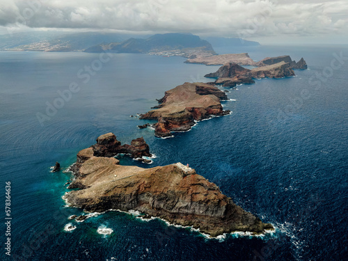Drone view of autumn Landscape of Madeira island - Ponta de sao Lourenco cliffs. photo