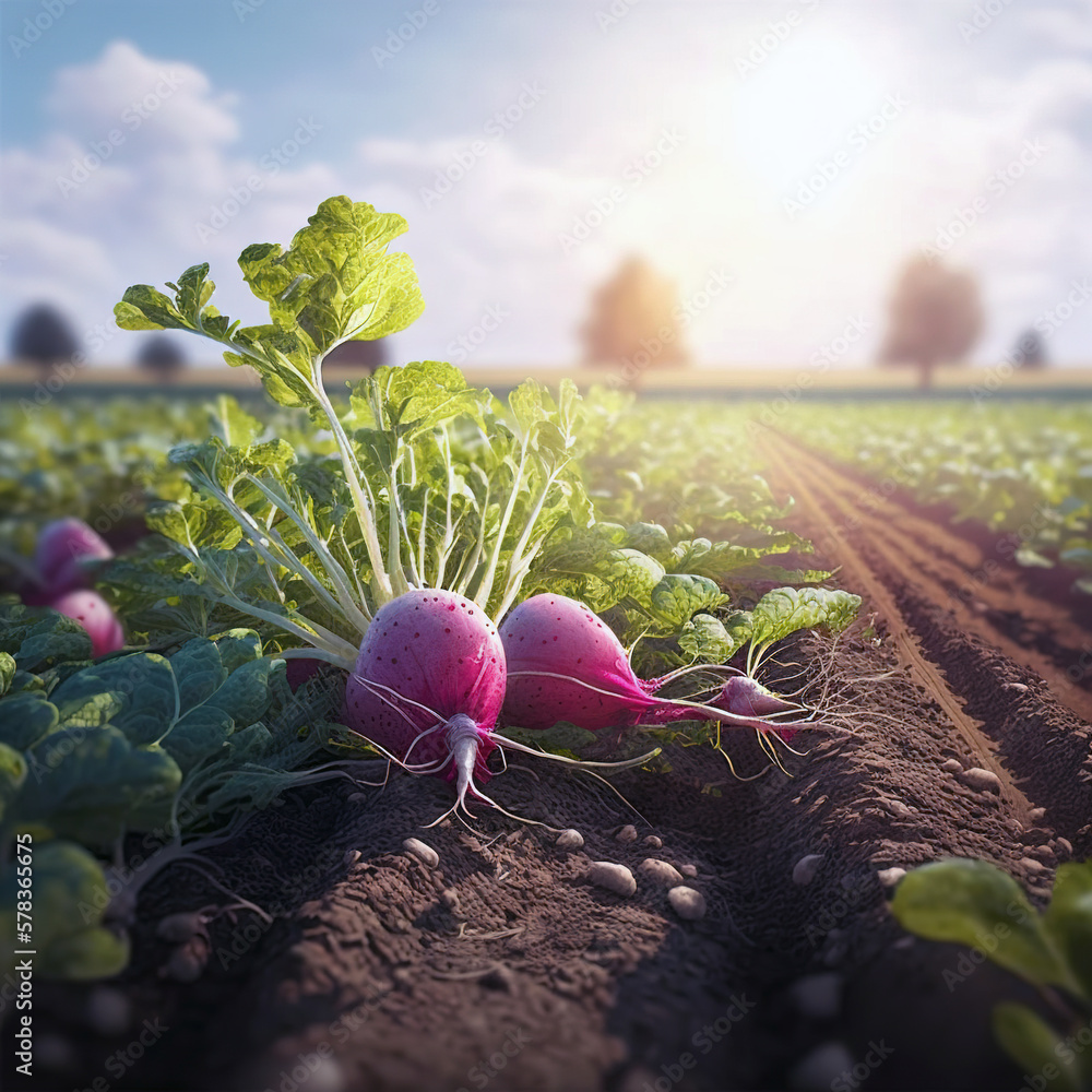 radish plant growing in the ground Created with Generative AI