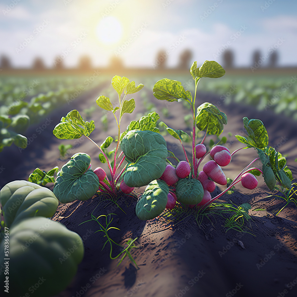 radish plant growing in the ground Created with Generative AI