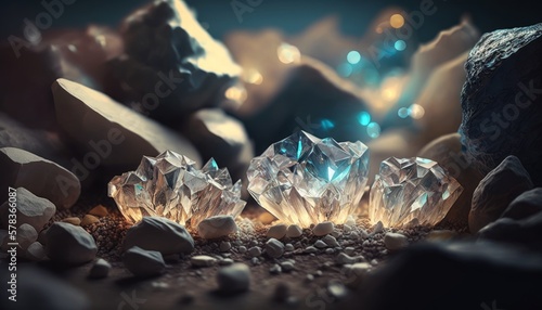 Uncut diamonds in a cave photo