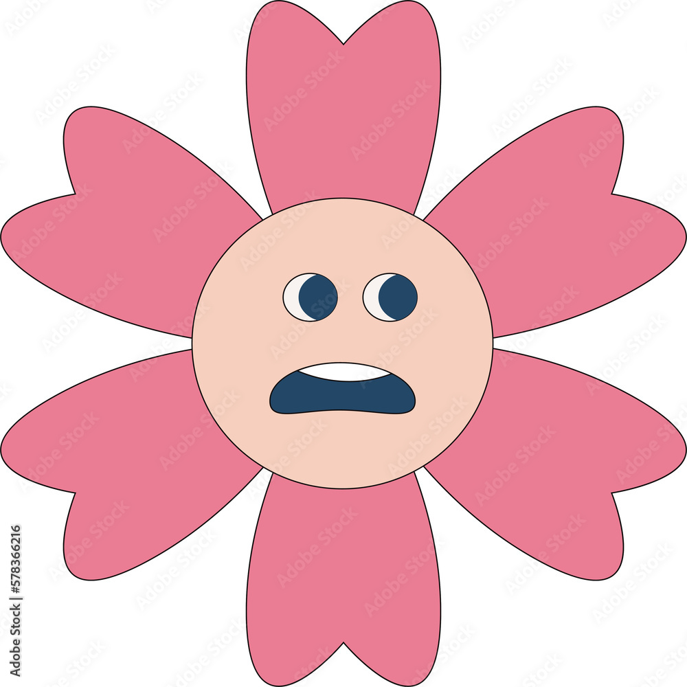 Funny retro flower illustration Groovy flower head. Funny retro flower illustration Groovy flower head.