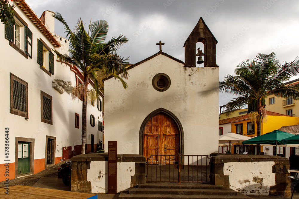 Small catholic church in portuguese village.