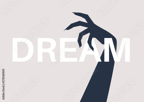 A dream sign and a dark beast hand reaching to it, hopes and fears
