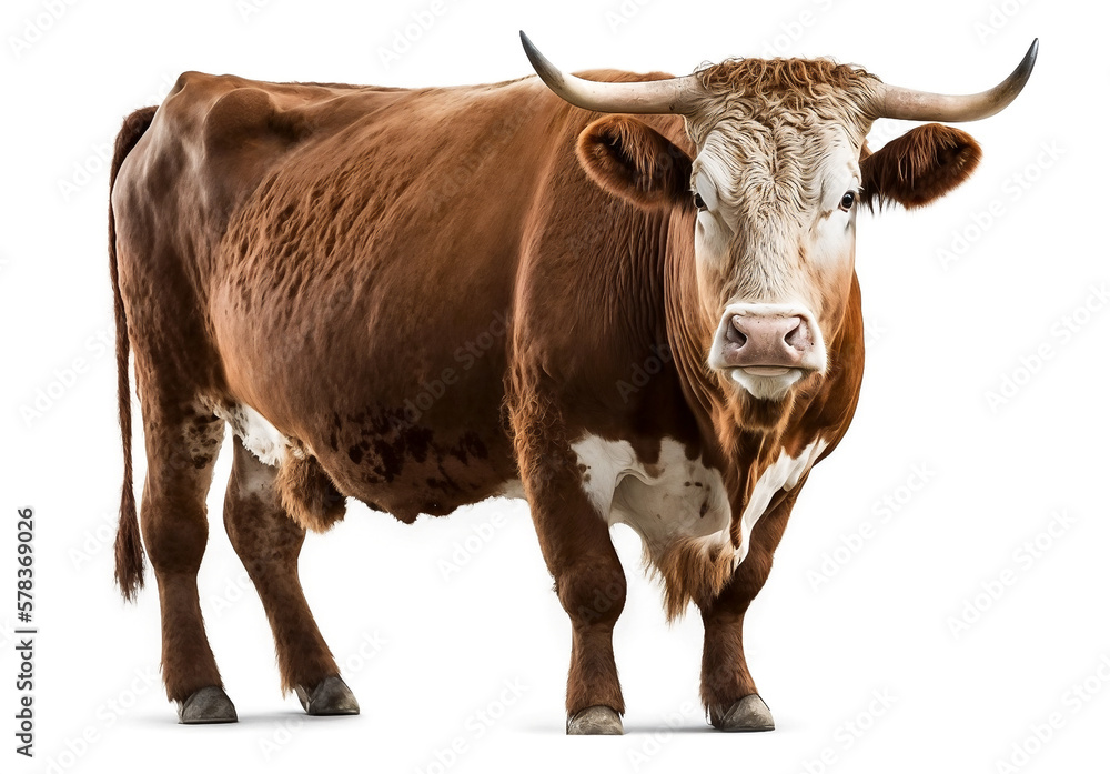 beef cattle. bull isolated on white background. generative AI