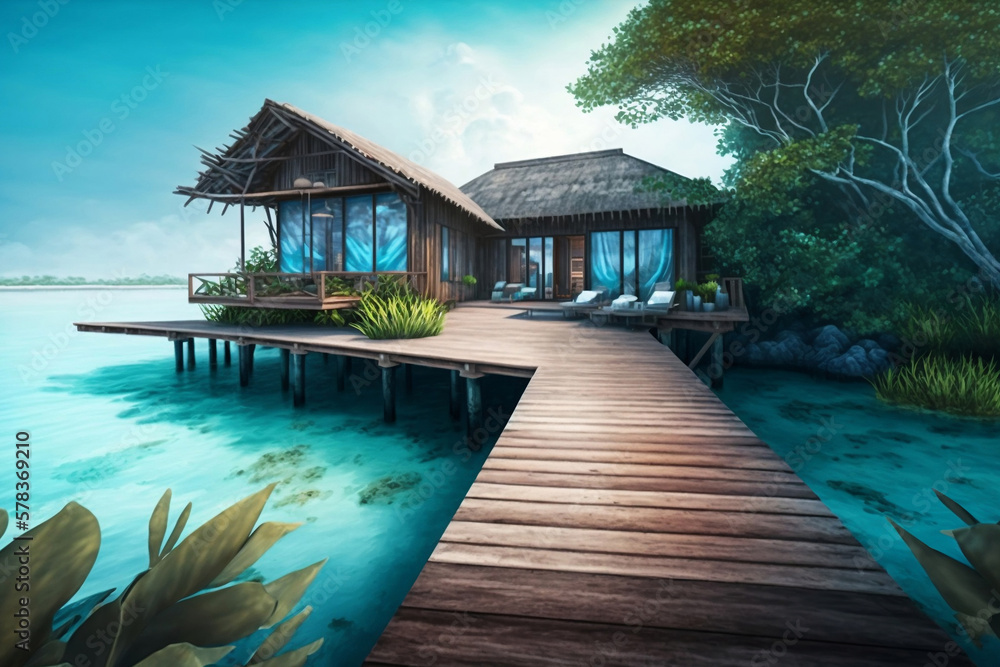 Seaside Serenity: A Floating House on the Sea Generative AI