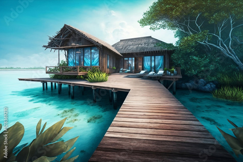 Seaside Serenity: A Floating House on the Sea Generative AI