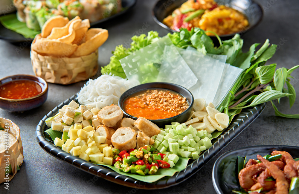 Naem Nueng vietnamese and thai dish with spiced sausage and vegetables Naem Nueng vietnamese and thai dish with spiced sausage and vegetables