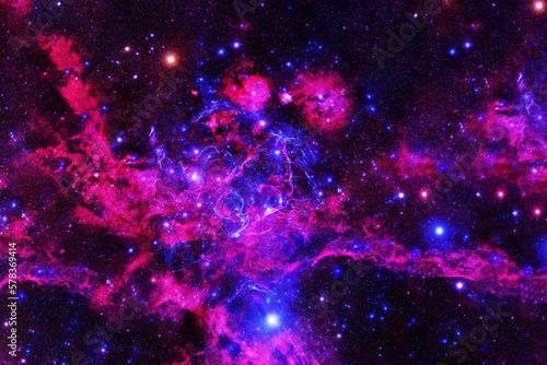 Beautiful galaxy of red color with stars. Elements of this image were furnished by NASA