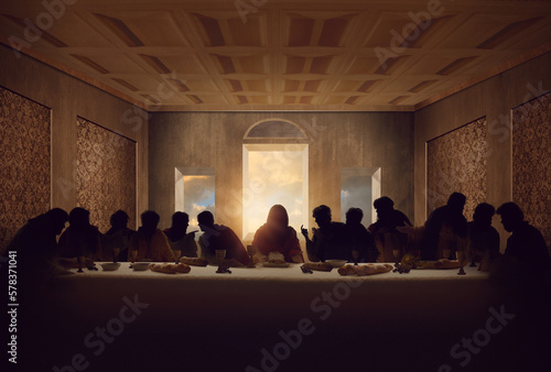 Jesus at The Last Super Table with 12 Disciples