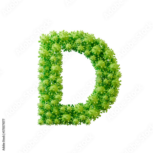 Letter D made from a virus flu and germ molecule. 3D Rendering