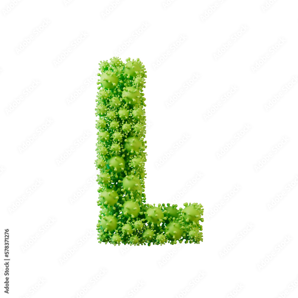 Letter L made from a virus flu and germ molecule. 3D Rendering Letter L made from a virus flu and germ molecule. 3D Rendering
