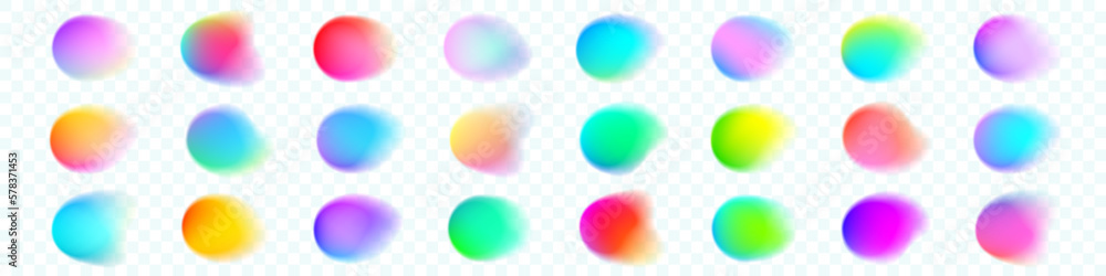 Abstract gradient circles, vector watercolor blend round shape isolated on transparent background. Vibrant color blending with iridescent texture - obrazy, fototapety, plakaty 