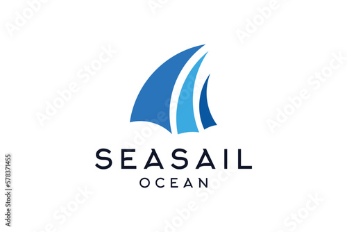 Fotografia Blue sail boat logo design vector