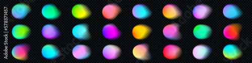 Color gradient blend abstract backgrounds, bright circles with soft color mesh, vector light blurs. Smooth color blend gradient of multicolor vibrant circle shapes with rainbow glow