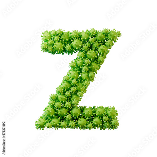 Letter Z made from a virus flu and germ molecule. 3D Rendering
