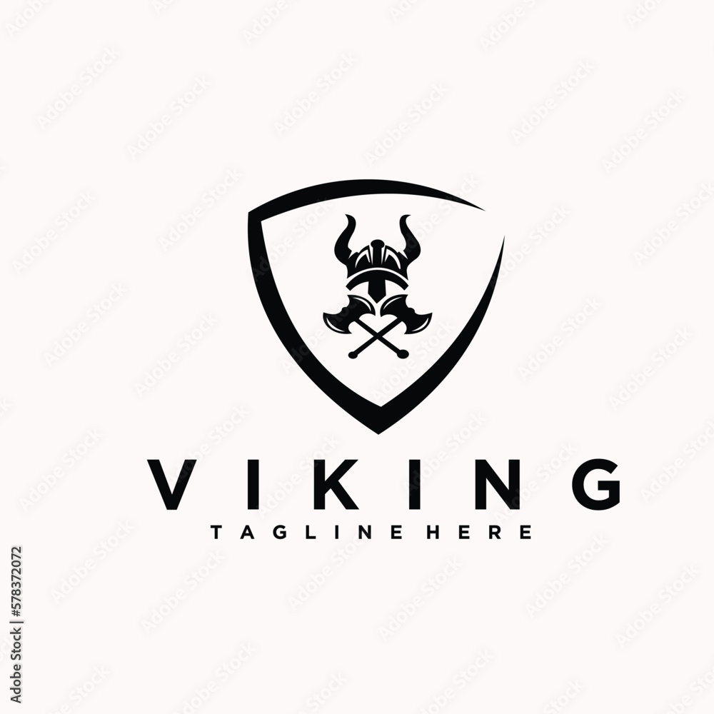 Vikings logo design. Nordic warrior symbol. Horned Norseman coat of arms. Male head icon with horns and beard helmet. viking head brand identity vector - vector