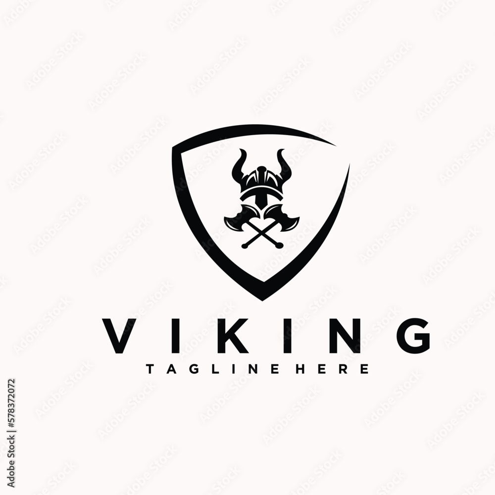 Vikings logo design. Nordic warrior symbol. Horned Norseman coat of arms. Male head icon with